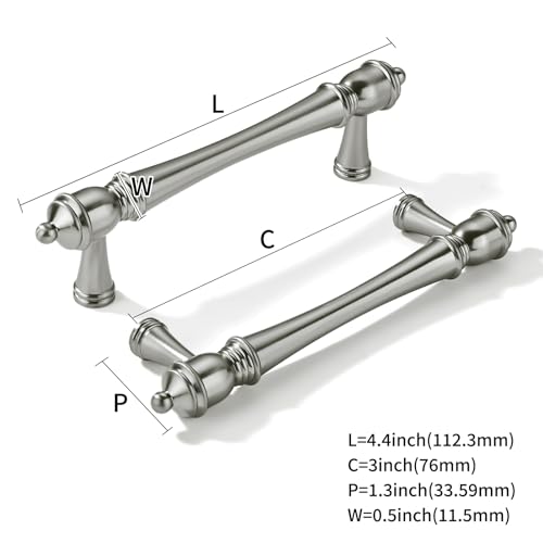 khtumeware 2 Pack 3 inch(76mm) Hole Center Brushed Nickel Cabinet Pulls Heavy-Duty Solid Satin Nickel Cabinet Hardware Drawer Pulls Hardware Suitable for Kitchens bathrooms - color: Brushed Nickel, size: 3inch(76mm) hole center