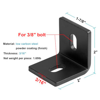 10 PCS 2" x 1-7/8" Heavy Duty L Bracket, Slotted Corner Brace, 3/16" Thick - size: 2" x 2" x 1-7/8"