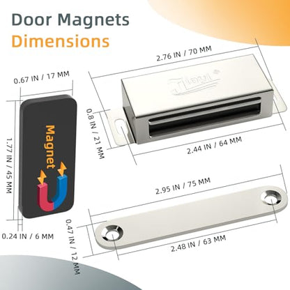 Cabinet Door Magnets Jiayi 2 Pack Kitchen Door Closure 66lbs Magnetic Catch Heavy Duty Drawer Magnets for Cupboard Closure Latches Lock - size: 66 lb (2 Pack) - Silver