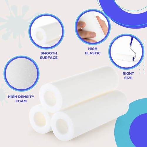 Leumoi 4 Pcs 9 Inch Foam Paint Rollers with Roller Frame Kit