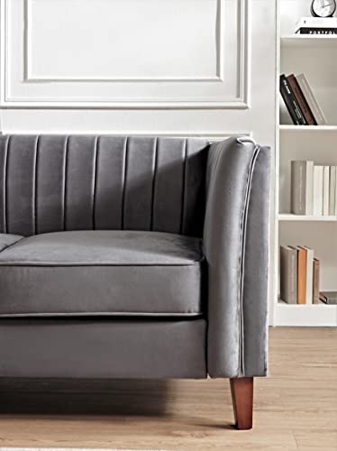 Container Furniture Direct Modern Luxury Velvet Couches for Living Room with High Density Foam, Soft Fabric Upholstery, Removable Cushions and Solid Wood Legs, 3 Piece Set Chair, Loveseat & Sofa, Grey - color: Grey, size: 3 Piece Set