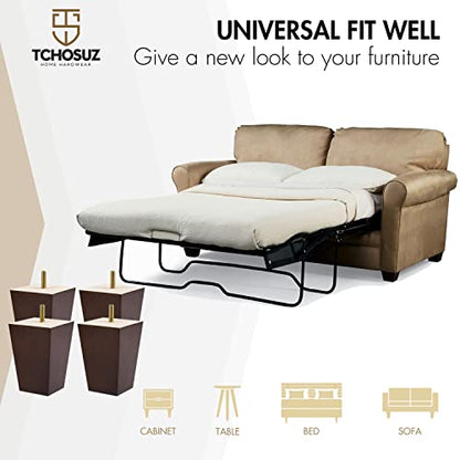 4 inch / 10cm Wooden Furniture Legs, Tchosuz Pack of 4 Mid Century Modern Solid Wood Walnut Pyramid Square DIY Replacement Feet with 5/16" Hanger Bolts & T-Nuts for Sofa Couch Armchair Bed Riser - color: Walnut, size: 4"/10cm