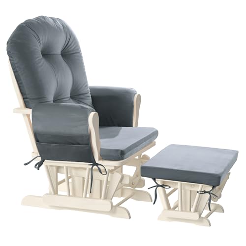 HOMBYS Glider Rocker Replacement Cushions 5 PCS with Storage Side Pocket, Velvet Fabric, Foam & Microfiber Filling, Non-Slip & Washable,Thickened & Supportive, Designed for Glider Rocking Chair - color: Grey