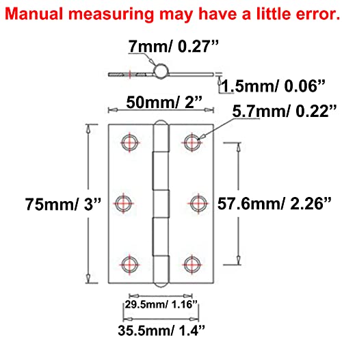2pcs 304 Stainless Steel 3-inch Folding Butt Hinges Home Furniture Hardware Door Hinges for Door Case Lid Wooden Box Chest (75mm x 50mm x 1.5mm) - size: 2pcs 3-inch w Screws
