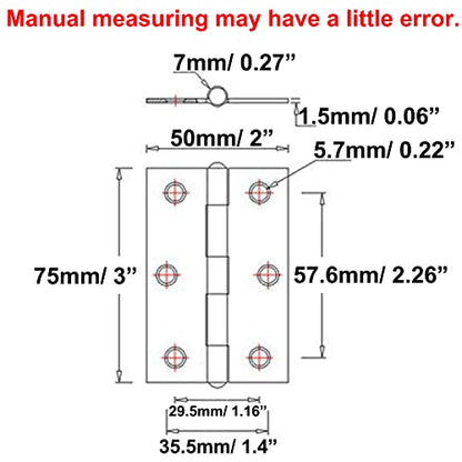 2pcs 304 Stainless Steel 3-inch Folding Butt Hinges Home Furniture Hardware Door Hinges for Door Case Lid Wooden Box Chest (75mm x 50mm x 1.5mm) - size: 2pcs 3-inch w Screws