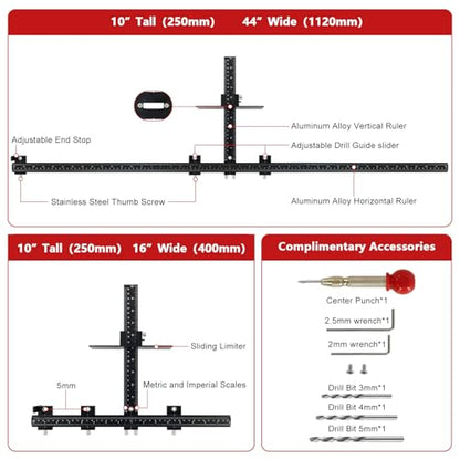 44" Max Cabinet Hardware Jig, with 16" Cabinet Handle Jig,Aluminum Alloy - color: Black