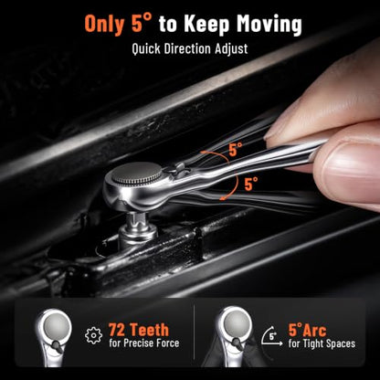 Katerk Right Angle Screwdriver, 28-Piece Mini Ratchet Set for Tight Space