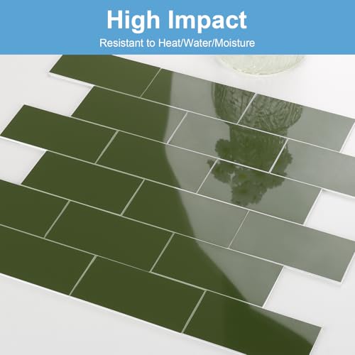 2026 New Upgrade Peel and Stick Backsplash Tile, Peel and Stick 11.34" X 11.57" Wall Tile for Kitchen, Bathroom, Fireplace, Laundry (Polished Green, 10 Packs) - color: Polished Green