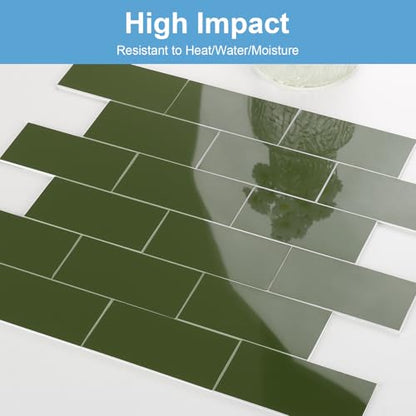 2026 New Upgrade Peel and Stick Backsplash Tile, Peel and Stick 11.34" X 11.57" Wall Tile for Kitchen, Bathroom, Fireplace, Laundry (Polished Green, 10 Packs) - color: Polished Green