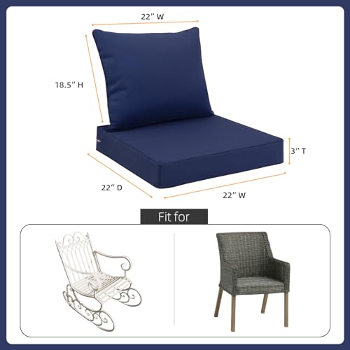 Favoyard Outdoor Patio Seat Cushions Set, 22 x 22 Inch, Waterproof, Blue - color: Blue, size: 22 x 22 x 3 In