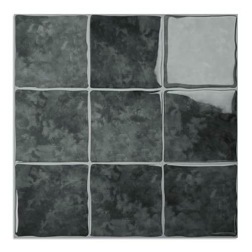 10 Sheet Peel and Stick Backsplash Tile, 12"x12", Dark Grey - color: Dark Gray