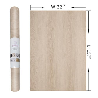 TOTIO Extra Wide Walnut Wood Wallpaper Beige Brown Wood Grain Vinyl Wrap Walnut Contact Paper Peel and Stick 32x157inch Air Guide Slot Design Matte Thickened Self-Adhesive Waterproof Wall Stickers - color: Light Brown, size: 32" x 157"