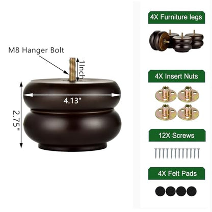 Michanco 3 Inch/ 7CM Round Furniture Legs Replacement Couch Sofa Legs Set of 4 Chunky Bun Feet for Furniture Wood Legs Mid Century Predrilled M8 Bolt - color: 7cm Espresso