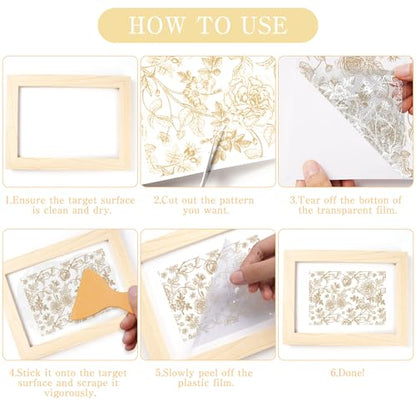 4 Pcs Large Chinoiserie Floral Rub-On Transfers for Furniture & Crafts - style: Chinoiserie Floral
