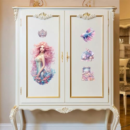 Peacoblue Mermaid Ocean Rub On Transfers for Furniture 6"x12" - style: Mermaid Ocean World