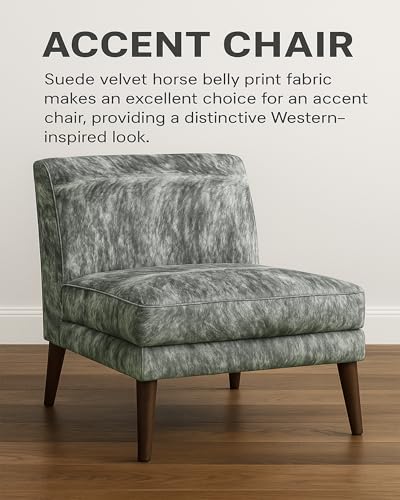 Suede Velvet Horse Belly Print Fabric Roadhouse Upholstery / 54" Wide/Sold By The Continuous Yard, for Cushions, Craft Fabric for Bags and Pillows, Seating, Furniture Upholstery - Pewter Gray