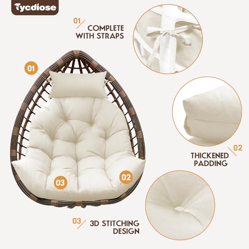 Outdoor Hanging Egg Chair Cushion Replacement, Thicken Egg Chair Cushion Waterproof Basket Eggs Chairs Cushion with Headrest Pillow, U-Shaped Cushions for Hanging Eggs Chairs Swing (Cream) - color: Cream