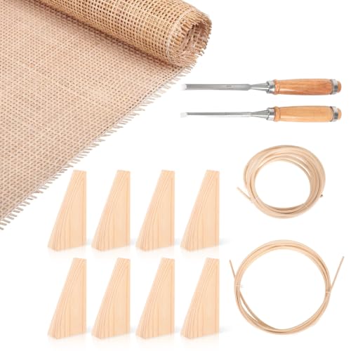 Reaeng Rattan Repair Kit for Chair Caning, Complete Furniture Restoration Kit with 15.7 x 39.4 Inch Cane Webbing Roll, Spline, 2 Caning Chisels and 8 Wooden Wedges - color: Style B