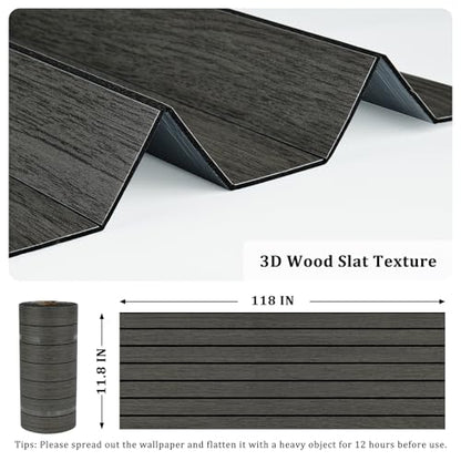 Peel and Stick 3D Textured Wood Slat Panels for Bedroom Walls - size: 11.8" x118"