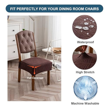 Waterproof Stretch Chair Seat Covers, Set of 6 Chocolate - color: Chocolate, size: 16-20in-Rear-covered