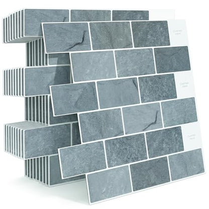 Arttown Peel and Stick 3D Wall Backsplash, 10-Sheet, 12" × 12" Marble Grey - color: Gray Marble, size: 10PC 12"x12"