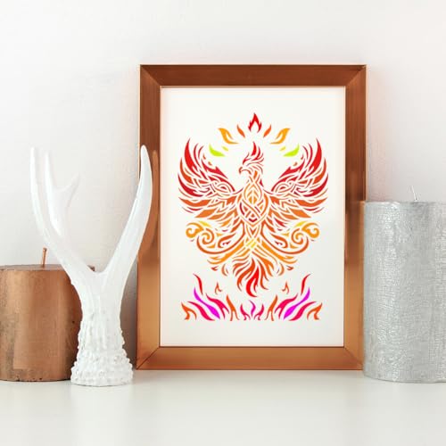 FINGERINSPIRE Phoenix Stencil for Adults Painting 8.3x11.7 inch with Paint Brush Reusable Fire Pattern Drawing Template Hollowed Keltic Knot Flame Phoenix Template Animal Theme Stencil for Adults - color: Phoenix
