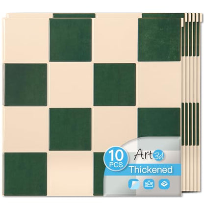 Art3d Grid Tile Peel and Stick Backsplash, 10-Pack, Dark-Green & Warm White - color: Dark-green and Warm White