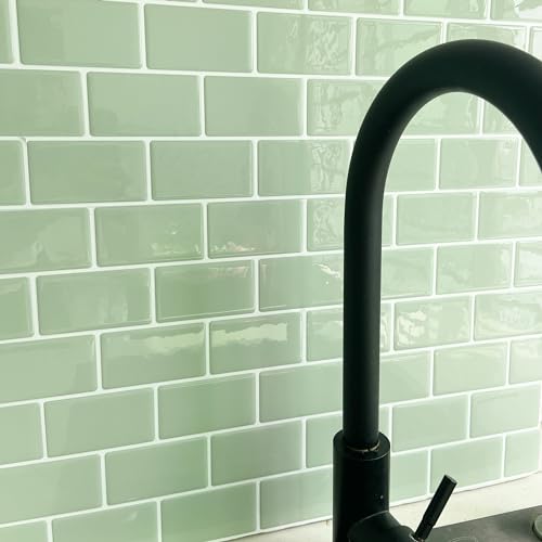 Alwayspon 10 Sheets 3D Peel and Stick PVC Backsplash Tiles, 12"x6" Self-Adhesive Wallpaper Wall Tile Stickers Stick on Subway Tiles for Kitchen Bathroom, Spearmint - color: Spearmint