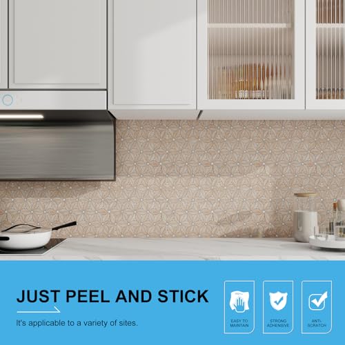 Peel and Stick Backsplash Tile, 10 Sheets Waterproof PVC Wall Tiles for Kitchen Bathroom, Thick Self Adhesive Stick on Backsplash, Covers 9.67 Sq.Ft - color: Beige Mixed Silver Petal