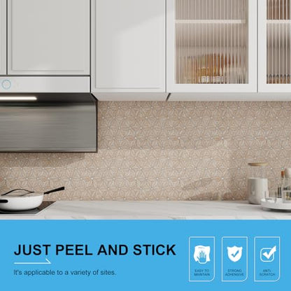 Peel and Stick Backsplash Tile, 10 Sheets Waterproof PVC Wall Tiles for Kitchen Bathroom, Thick Self Adhesive Stick on Backsplash, Covers 9.67 Sq.Ft - color: Beige Mixed Silver Petal
