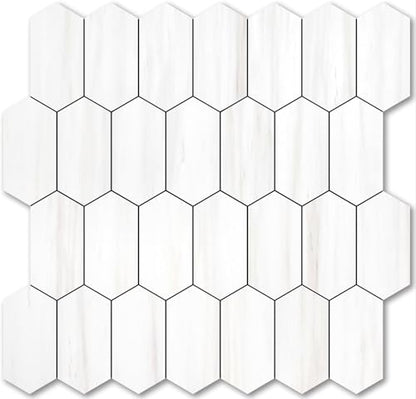 Vamos Tile Long Hexagon Peel and Stick Backsplash Tile - 10 Sheets Stick on Backsplash for Kitchen and Bathroom 12.4 x 12 Inch Dolomite Marble Look PVC Self Adhesive Mosaic Wall Tiles - color: Dolomite Marble Look