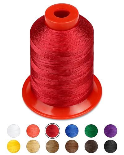 FIVEIZERO Extra Strong Upholstery Thread,Red 1000 Meters Bonded Nylon Thread for Denim Leather,Craft,Machine,DIY and Home (1 Pack) CJ - color: Red