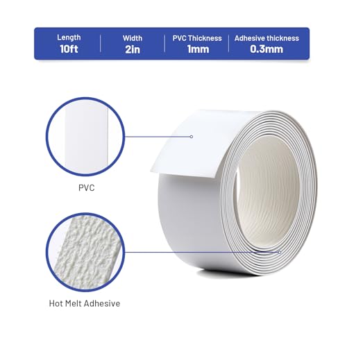 PVC Edge Banding 2 inch x 10ft Veneer Edge Banding White with Hot Melt Adhesive Pre - glued Iron on Edging Tape Trim for Cabinet Plywood Repairs and Furniture Restoration - size: 2 inch x 10ft
