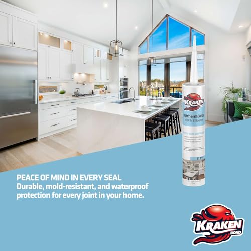 Kraken Bond Premium RTV Silicone Sealant Clear, 2x10.1 fl.oz. 100% Waterproof Silicone Caulk for Kitchen, Bathroom, Shower, Sink, Tub, Window & Door - size: 2 Pack
