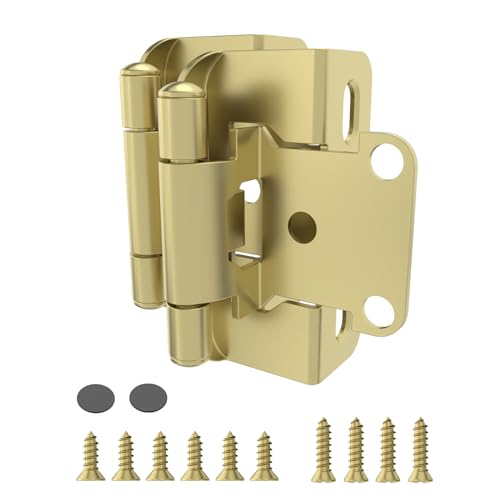 Chibery 20 Pack | 1/2 inch Overlay Semi Partial Wrap Around Cabinet Hinges, Self Closing Face Frame Variable Decorative Replacement, Kitchen Hardware, with Screw & Quiet Bumper (Brass Gold) - color: Gold