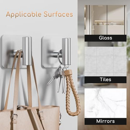 Aikzik 4 Pack Large Heavy Duty Wall Hooks - 26lb Max, Stainless Steel Adhesive Towel Hook, Shower Hooks for Hanging Towel, Coat, Robe, Wall Hook for Use in Bathroom, Kitchen and Door - color: Sliver