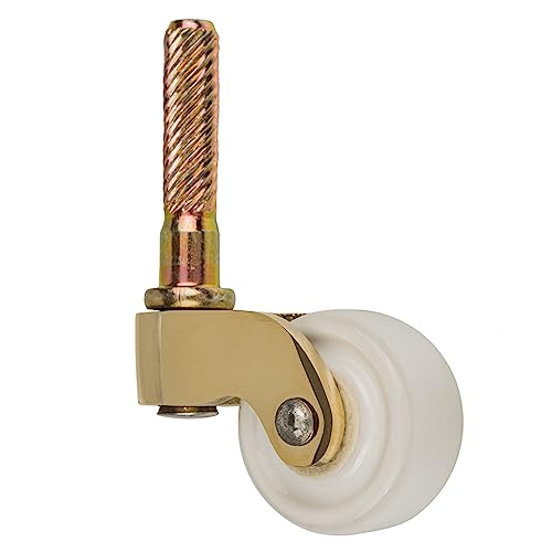 Solid Brass Furniture Caster with Porcelain Wheel | Diameter: 1" | Stem Caster Wheels for Table, Sofa, Chest, Dresser, Cabinet, Cart, Chair | Vintage Furniture Rollers | UA-315-CWCPB (4)