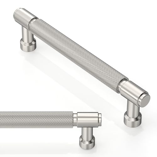 10 Pack Brushed Satin Nickel Knurled Cabinet Pulls 5 Inch(128mm) Kitchen Cabinet Handles Cabinet Hardware Drawer Pulls - color: Brushed Satin Nickel, size: 5" Hole Center