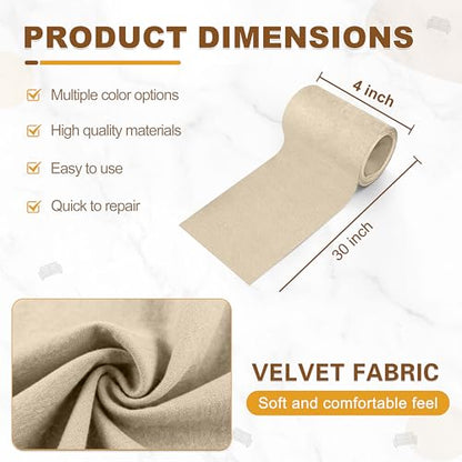 Velvet Repair Patch, Self-Adhesive Flannel Fabric Patch, Multi Colors, Microfiber Patch，Can be Used to Patch Sofas, Car Seats, Handbags, Jacket Holes and Tears (Light Khaki) - color: Khaki, size: 4" x 30"-2 ROLLS