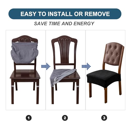 Waterproof Stretch Dining Chair Seat Covers, Set of 6 Black - color: Black, size: 16-20in-Rear-gapped