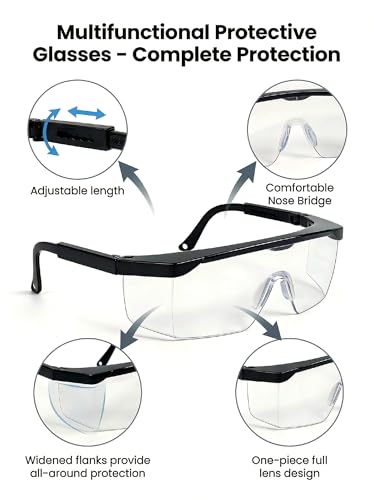 2 Pack Safety Glasses ，ANSI Z87.1 Anti-Fog Anti-Scratch Clear Wrap-Around Lenses Adjustable Temples