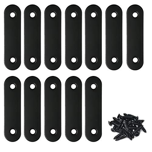 Stainless Steel Black Flat Brace - 16 x 60 mm Straight Corner Braces with Screws - 12 Pack - size: Straight Brace_16x60mm