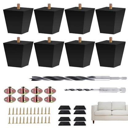 Sofa Legs Square Bed Feet 2 inch Wood Replacement Leg for Furniture Set of 8,Black (2”, 8set) - color: 8set, size: 2”