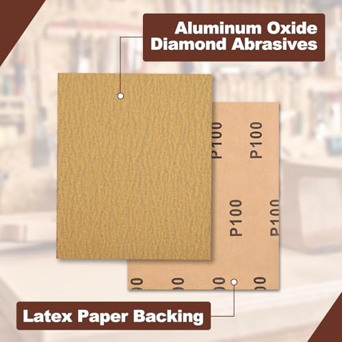 SPEEDWOX 1/4 Sheet Sandpaper Sheets 25PCS Premium Sand Paper 100 Grit Sanding Sheets 5.5" x 4.5" Sandpaper for Wood Metal Automotive Furniture Woodworking Clip-On, Hand Sanding Blocks - style: 100 Grits
