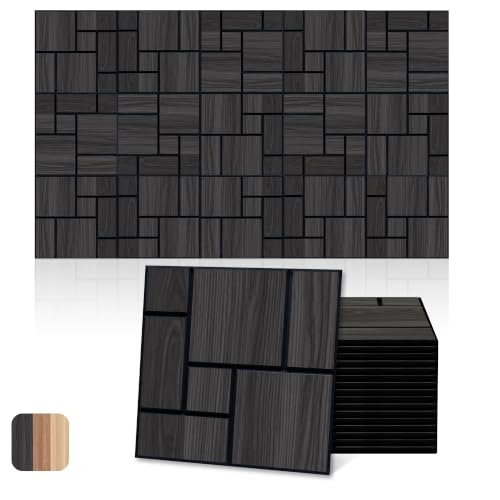 Mollywell Acoustic Wall Panels, Black Oak, 16 Pack, 12x12 in - color: B _ Black Oak, Checkerboard