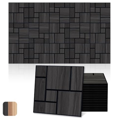 Mollywell Acoustic Wall Panels, Black Oak, 16 Pack, 12x12 in - color: B _ Black Oak, Checkerboard