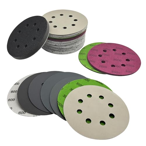 5 Inch Sanding Discs 70pcs Hook and Loop 8 Holes Wet Dry Sandpaper with 1pcs Interface Pad, Grit 600 800 1000 1500 2000 3000 5000 - style: 5in-8 hole 71pcs(Grit 600-5000)