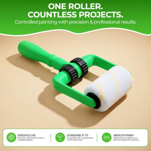Ergonomic 4 Inch Paint Roller Frame Kit with Extension Handle, Lightweight Mini Paint Roller for Walls, Cabinets, Trim and Furniture, Comfortable Grip Helps Reduce Hand Fatigue, Green