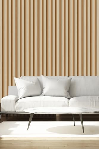 Natural Wood Slat Wallpaper Peel and Stick Wood Panel Wall Decor - color: Yellow and white alternating natural wood