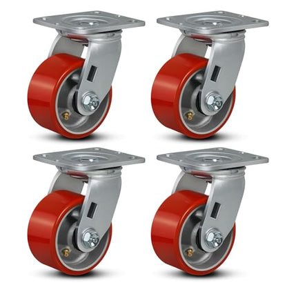 4"x2" Industrial Casters- Heavy Duty casters,Polyurethane Casters Wheel,Capacity up to 3200 Lb. Use for Platform Truck, U-Boat Cart,Workbenches(4 Swivel) - style: 4 inch